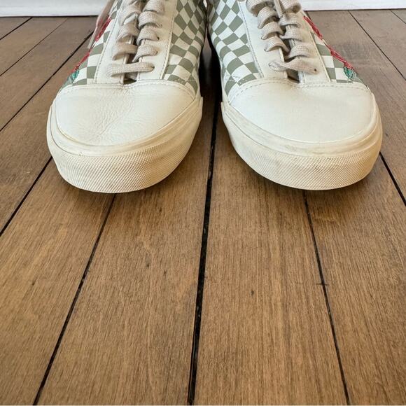 Vans Old Skool DX Leather Checkerboard Rose Embroidered Sneakers M 10.5 W 12 - Picture 4 of 10
